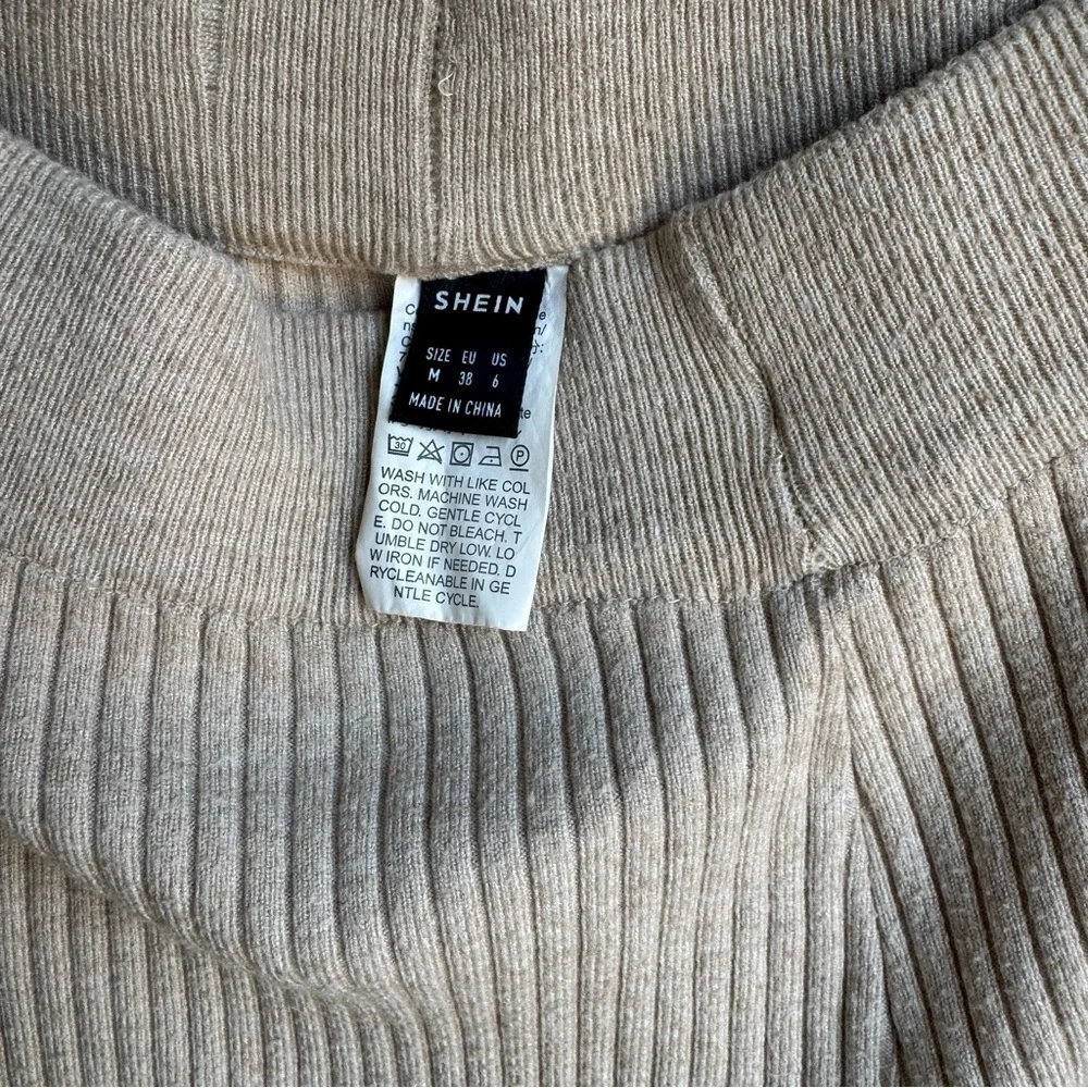 Shein High Waist Flare Leg Khaki Knit Pants Beige Ribbed size S - Picture 7 of 10